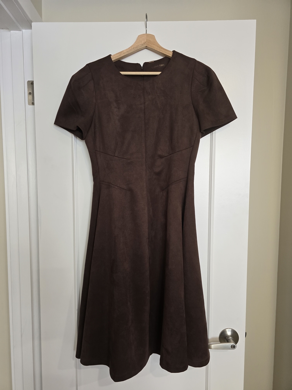 Calvin Klein Chocolate Brown Faux Suede Short-Sleeve A-Line Dress